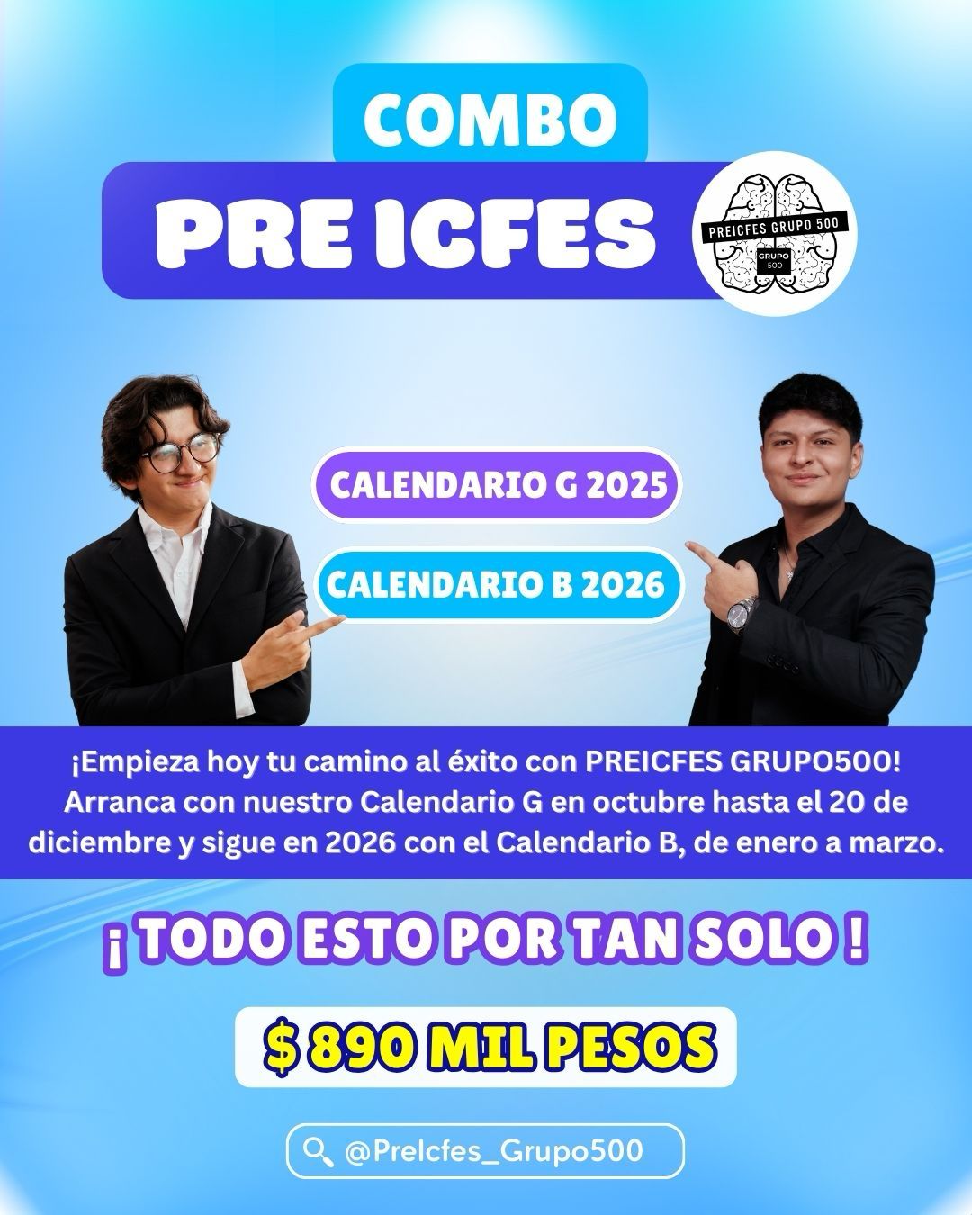 Combo PreICFES Grupo 500 – Calendario G 2025 + Calendario B 2026